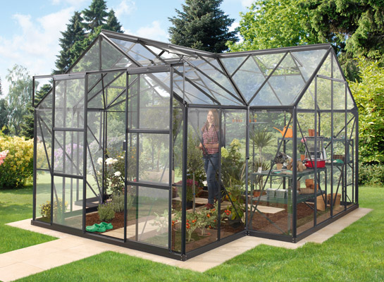 Massive greenhouse in garden 